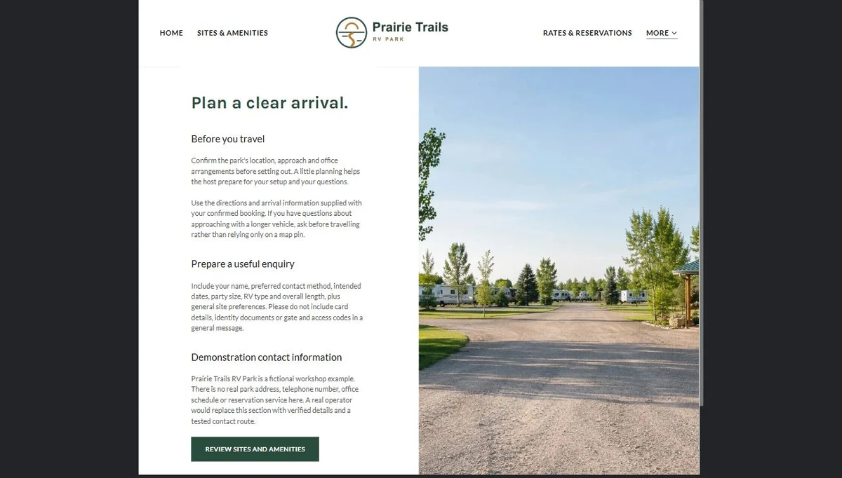 Finished Location & Contact example — privacy-cropped excerpt