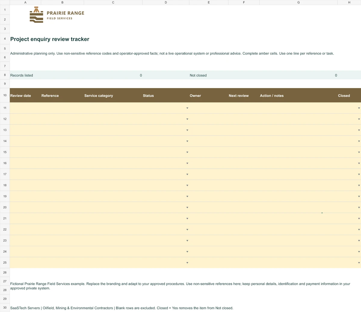 Project enquiry review tracker