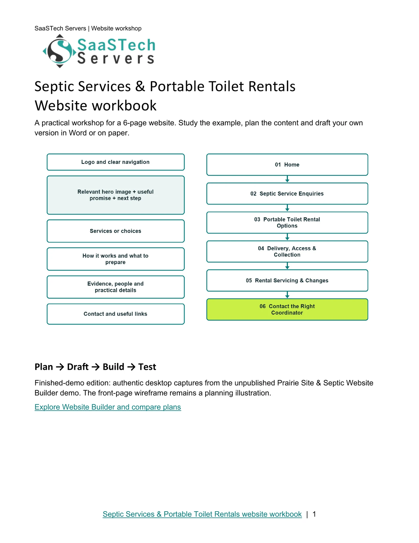 Septic Services & Portable Toilet Rentals website workbook cover
