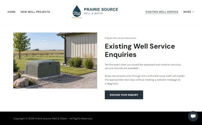 Finished Existing Well Service example