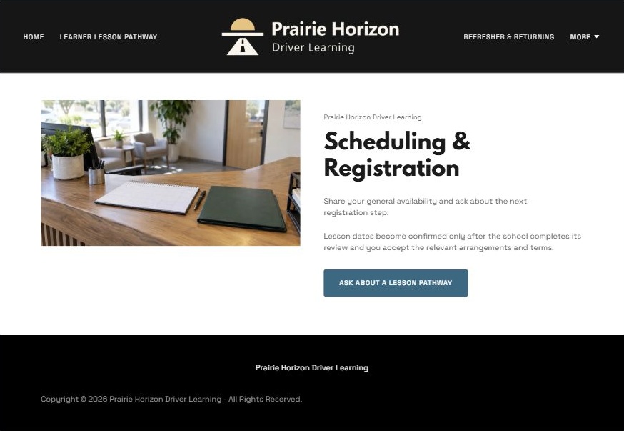 Captured first-screen Scheduling & Registration example