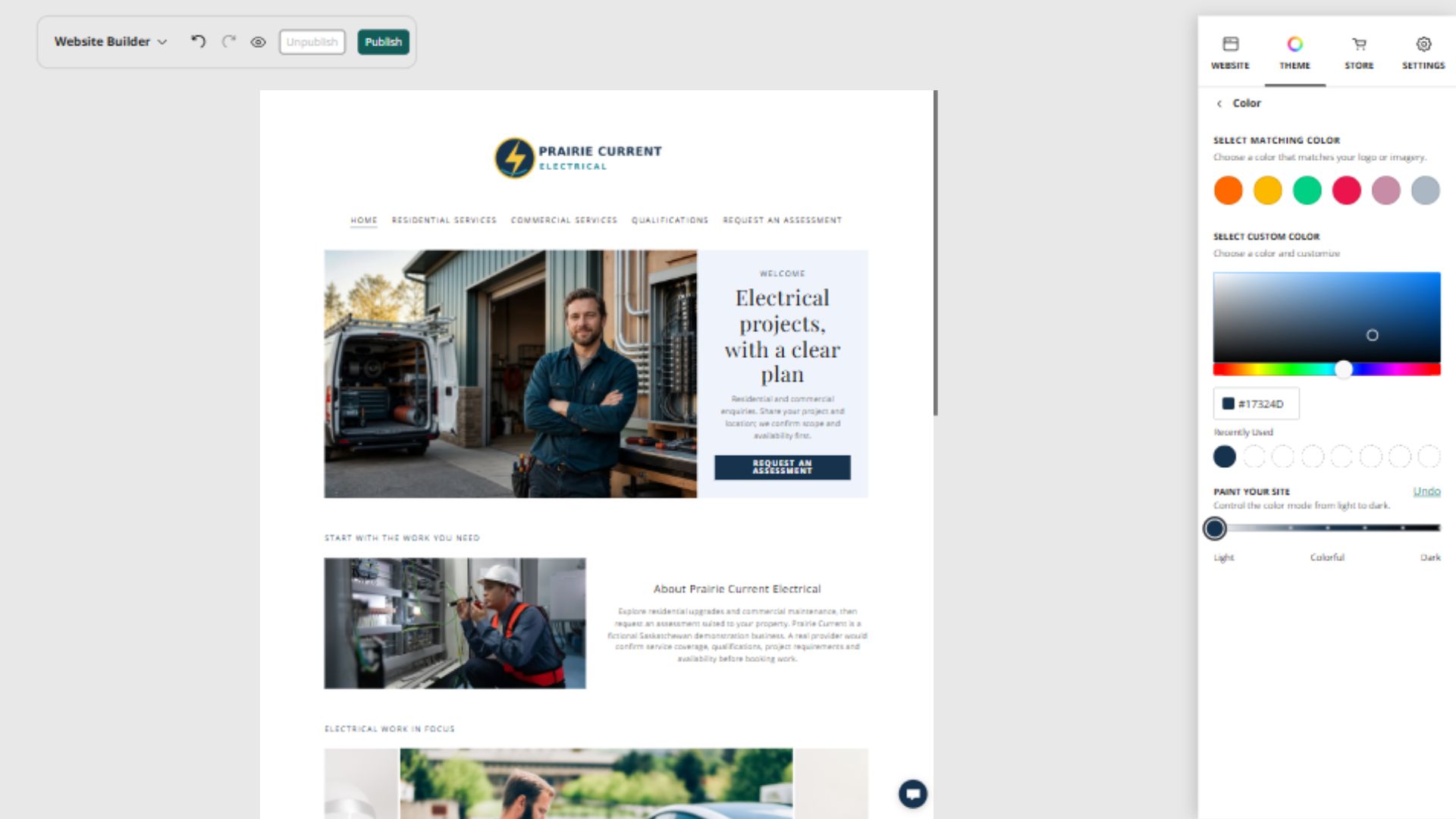 Prairie Current Electrical desktop home page at Paint your site position 1: Lightest