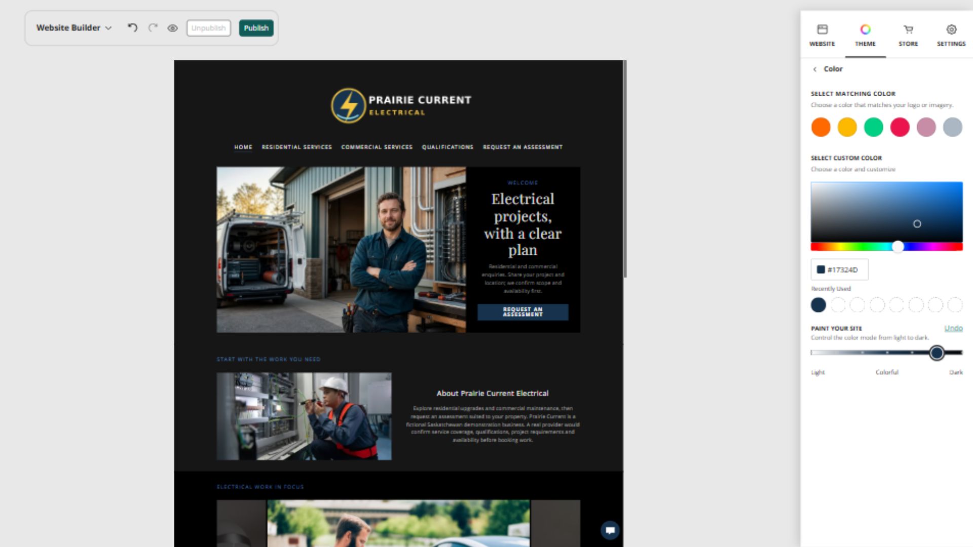 Prairie Current Electrical desktop home page at Paint your site position 6: Darker