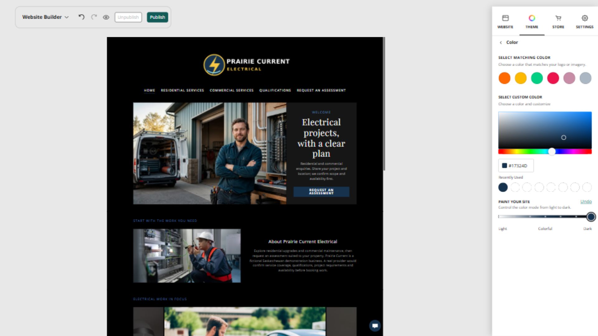 Prairie Current Electrical desktop home page at Paint your site position 7: Darkest