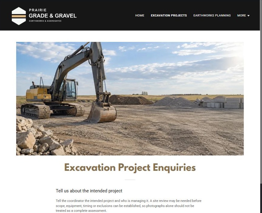 Captured first-screen Excavation Project Enquiries example