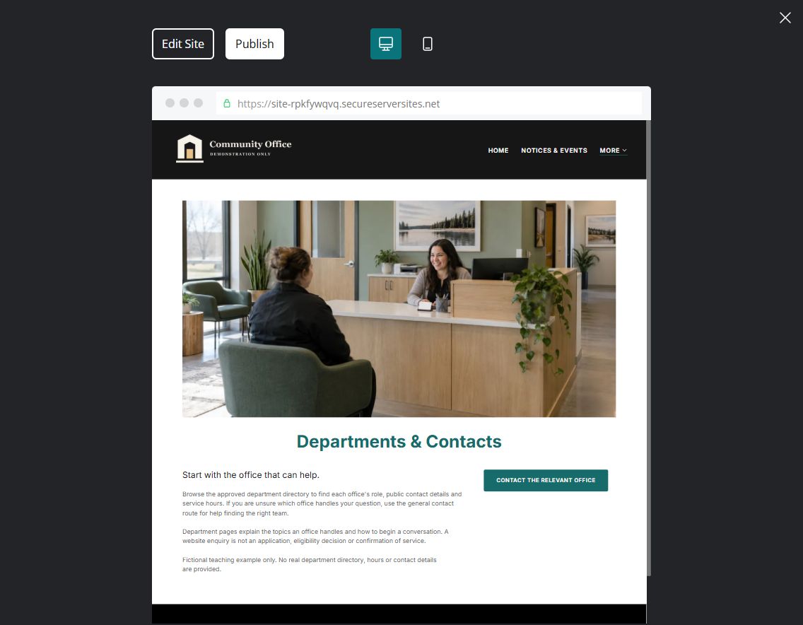 Captured first-screen Departments & Contacts example