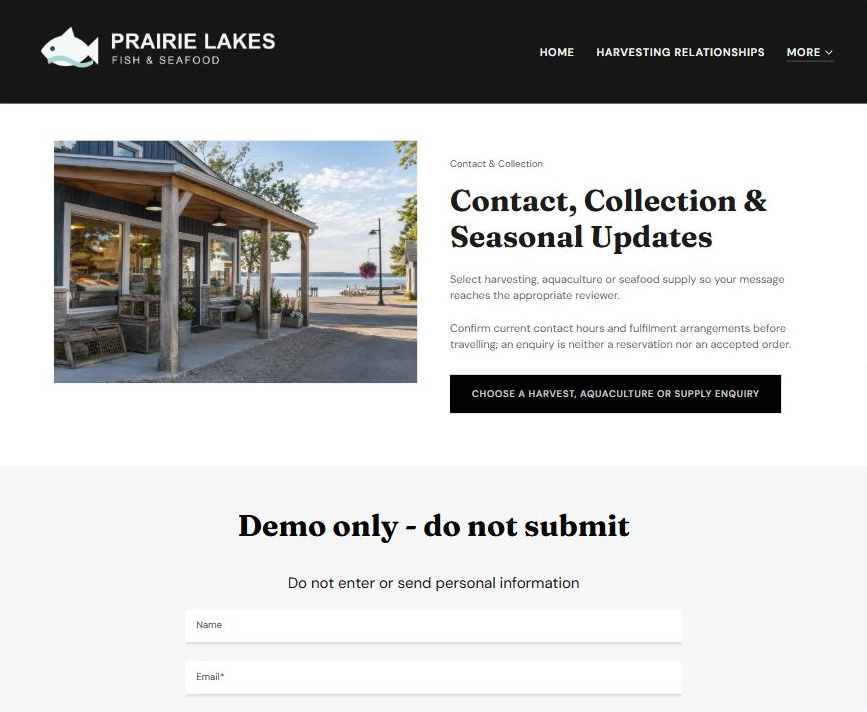Captured first-screen Contact, Collection & Seasonal Updates example