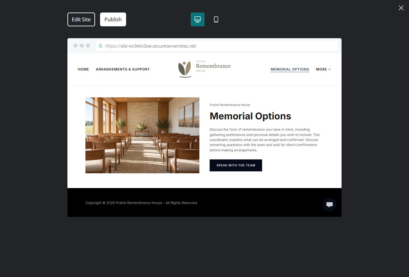 Finished Memorial Options example
