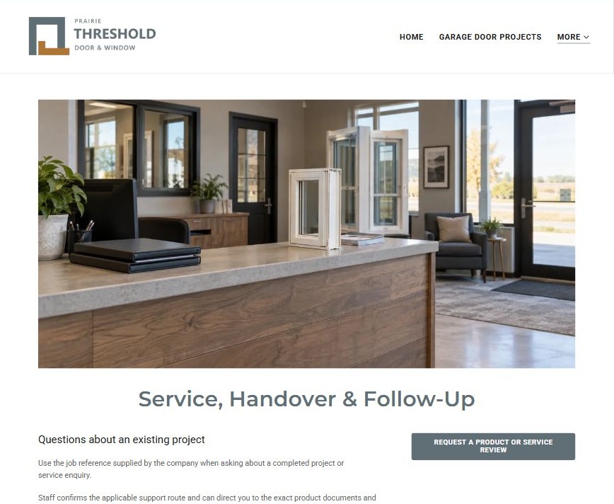 Captured first-screen Service, Handover & Follow-Up example