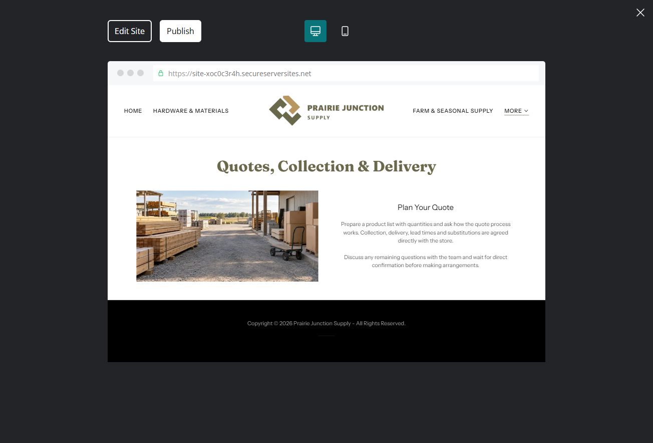 Captured first-screen Quotes, Collection & Delivery example