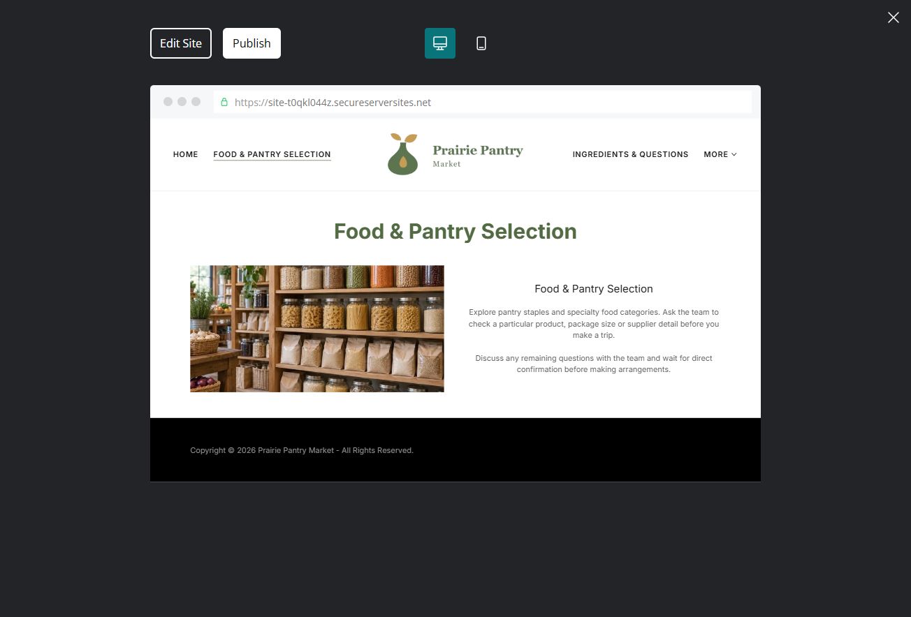 Captured first-screen Food & Pantry Selection example