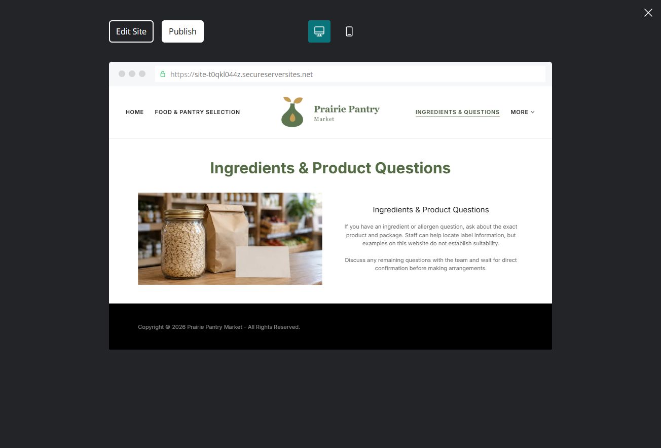 Captured first-screen Ingredients & Product Questions example
