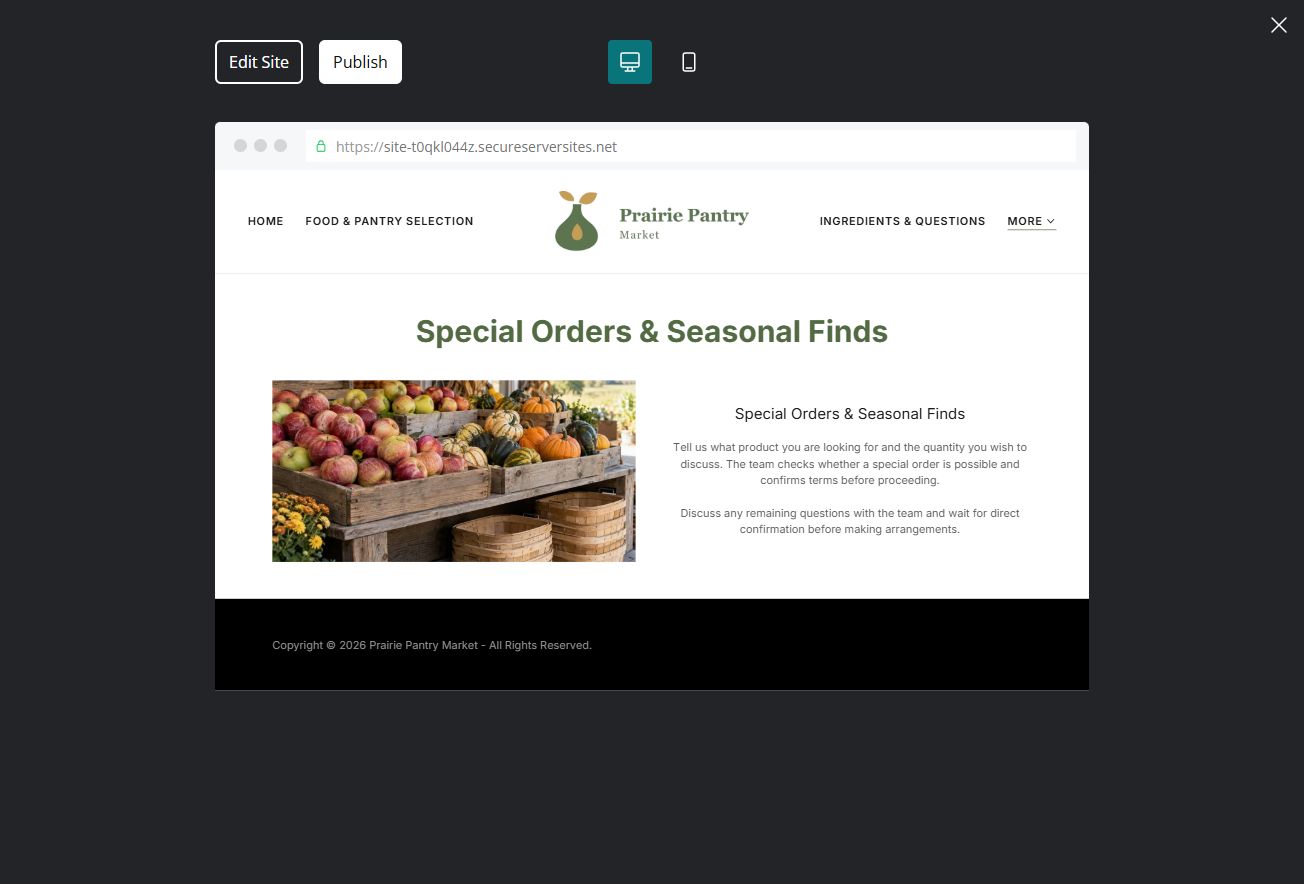 Captured first-screen Special Orders & Seasonal Finds example