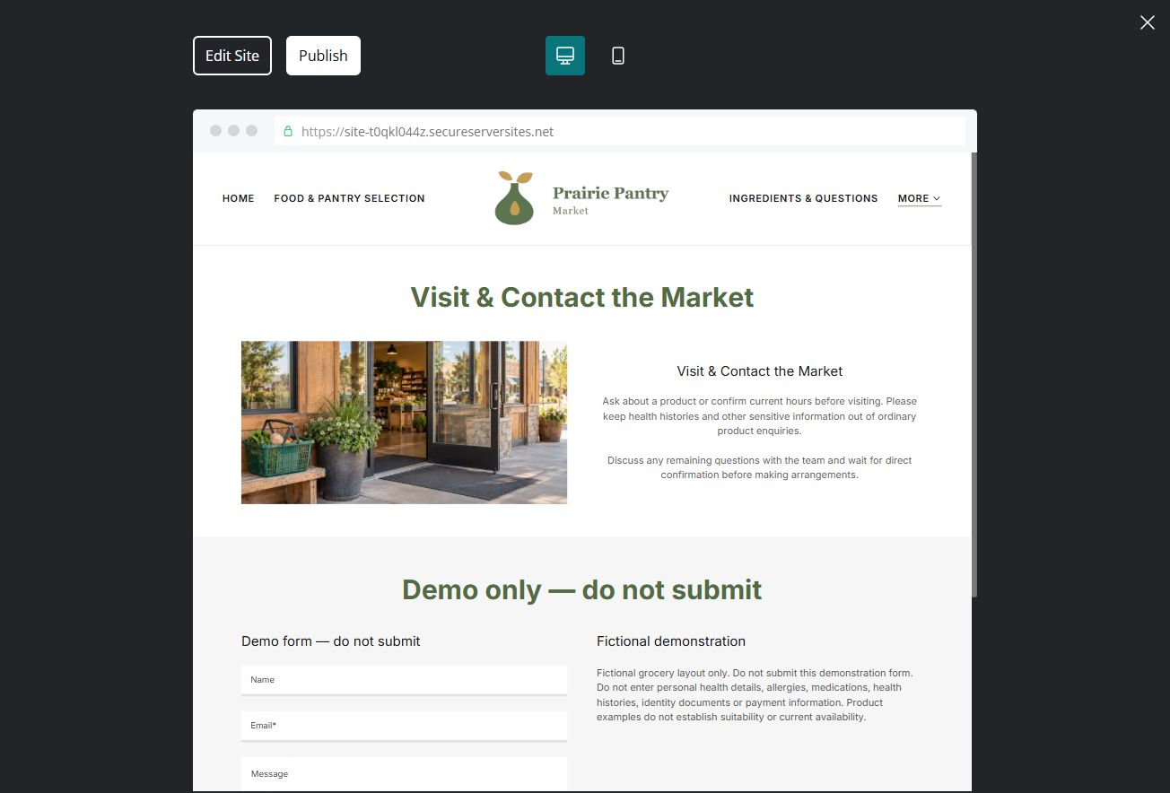 Captured first-screen Visit & Contact the Market example