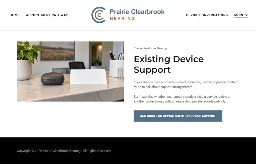 Captured first-screen Existing Device Support example