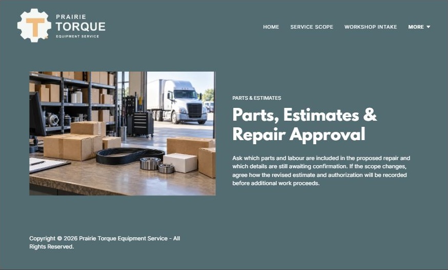 Captured first-screen Parts Estimates example