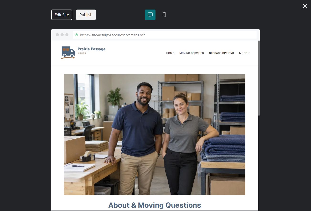 Captured first-screen About & Moving Questions example