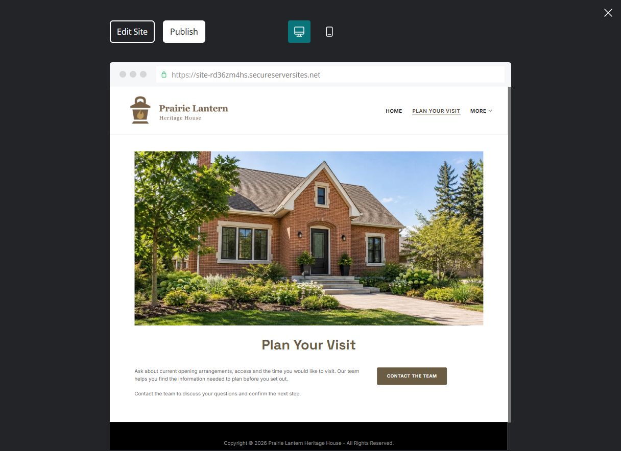Captured first-screen Plan Your Visit example