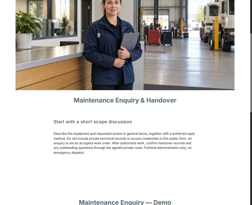 Maintenance Enquiry & Handover · lower content · desktop