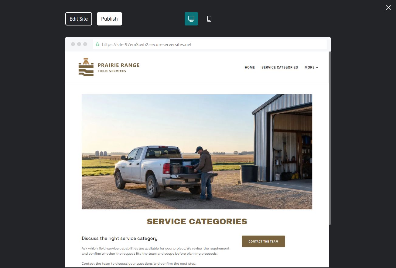 Captured first-screen Service Categories example