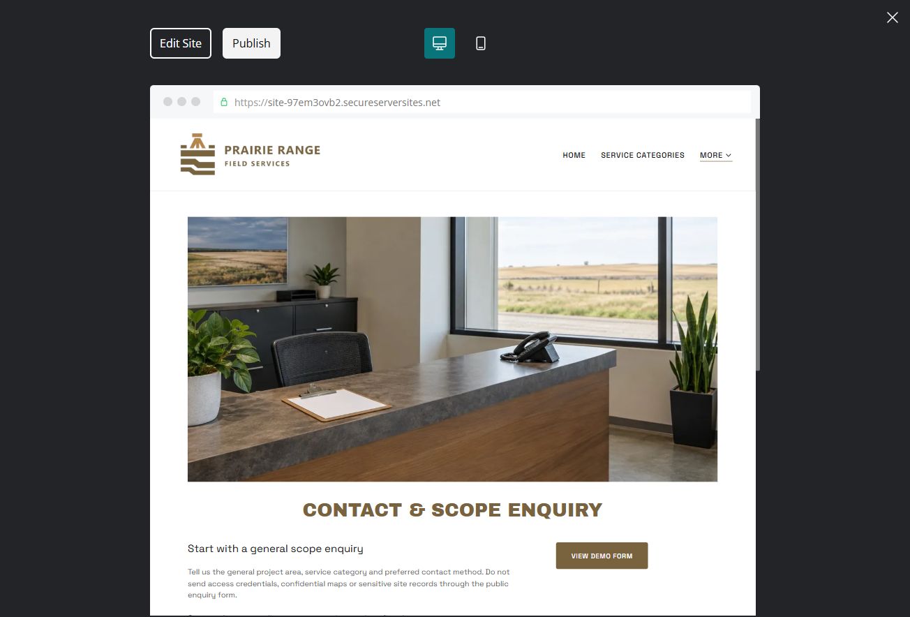 Captured first-screen Contact & Scope Enquiry example