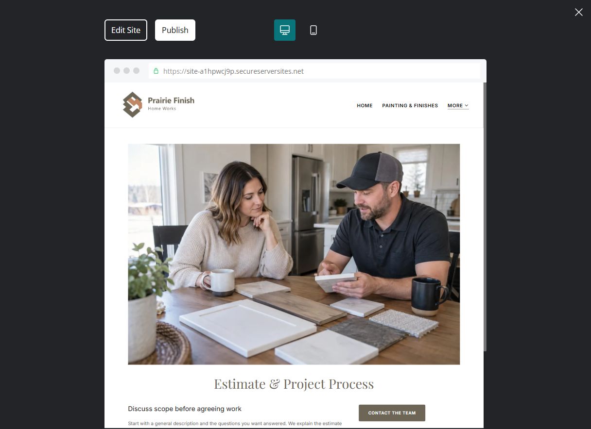 Captured first-screen Estimate & Project Process example
