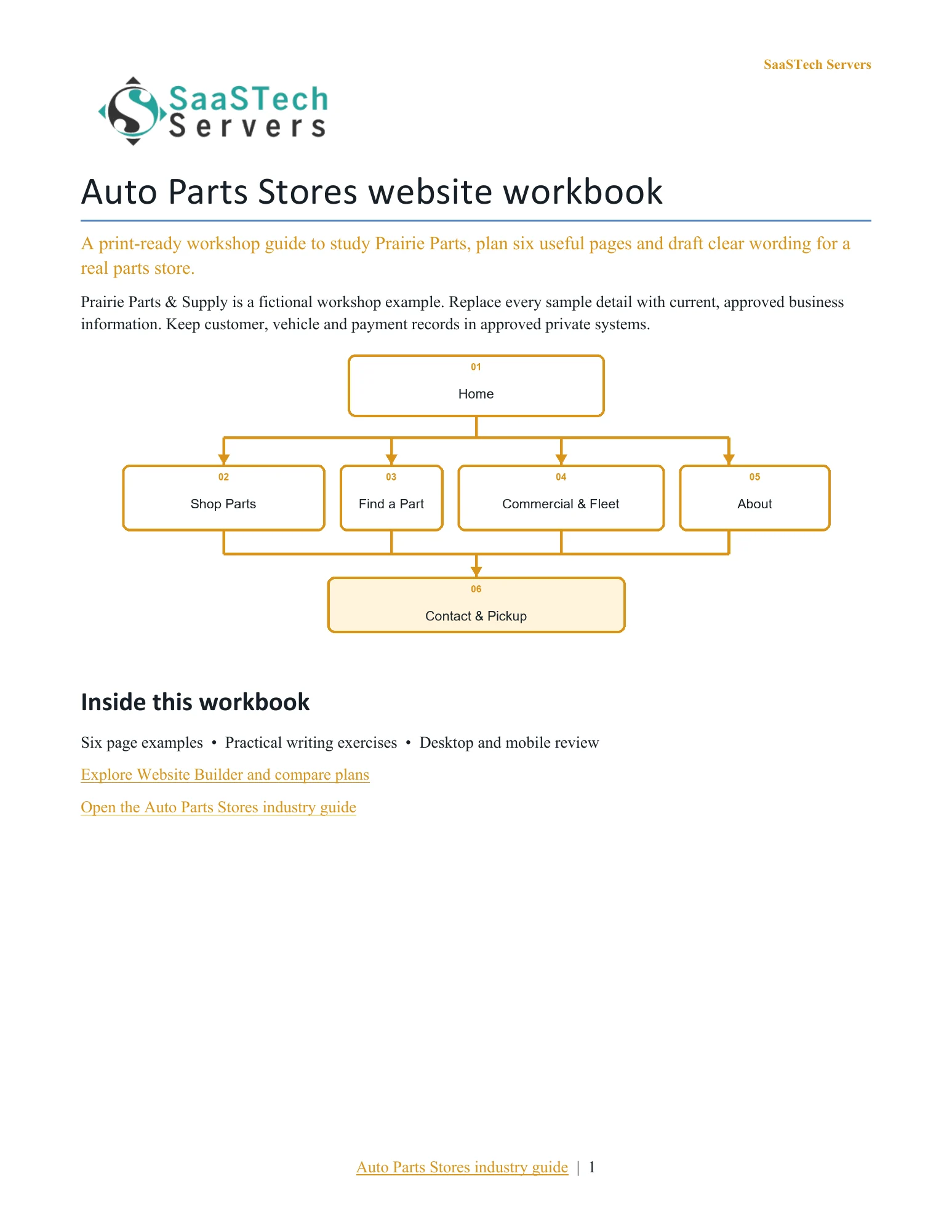 Auto Parts Stores & Suppliers website workbook cover