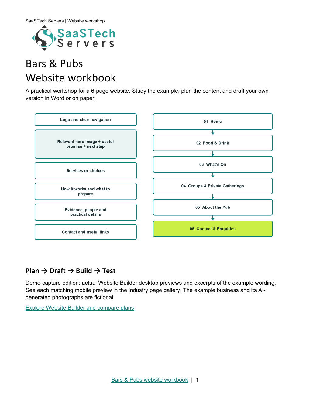 Bars & Pubs website workbook cover