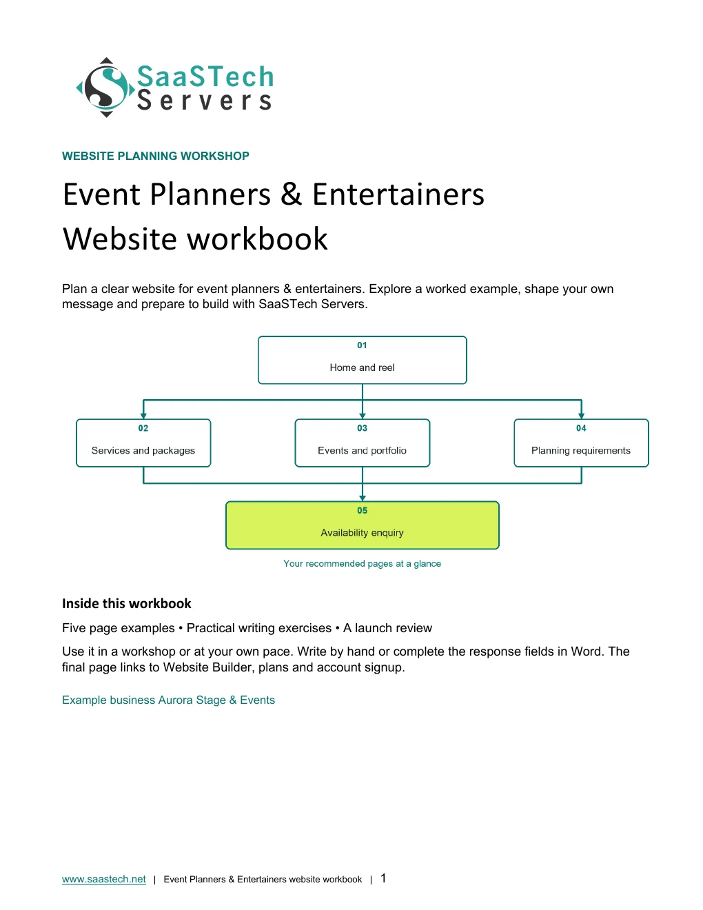 Event Planners & Entertainers website workbook cover