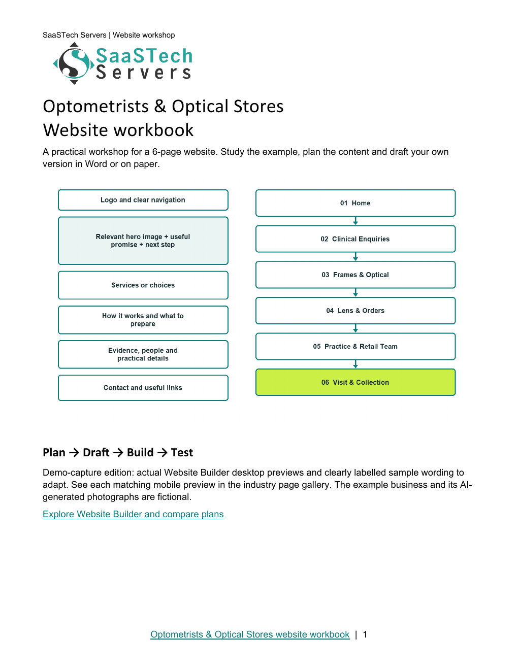 Optometrists & Optical Stores website workbook cover