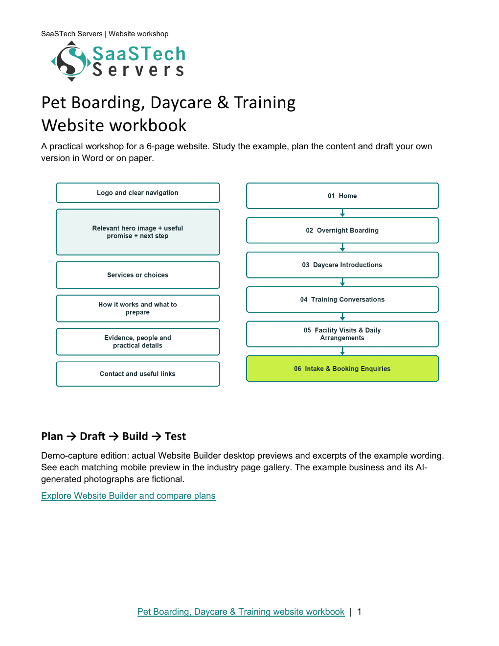 Pet Boarding, Daycare & Training website workbook cover