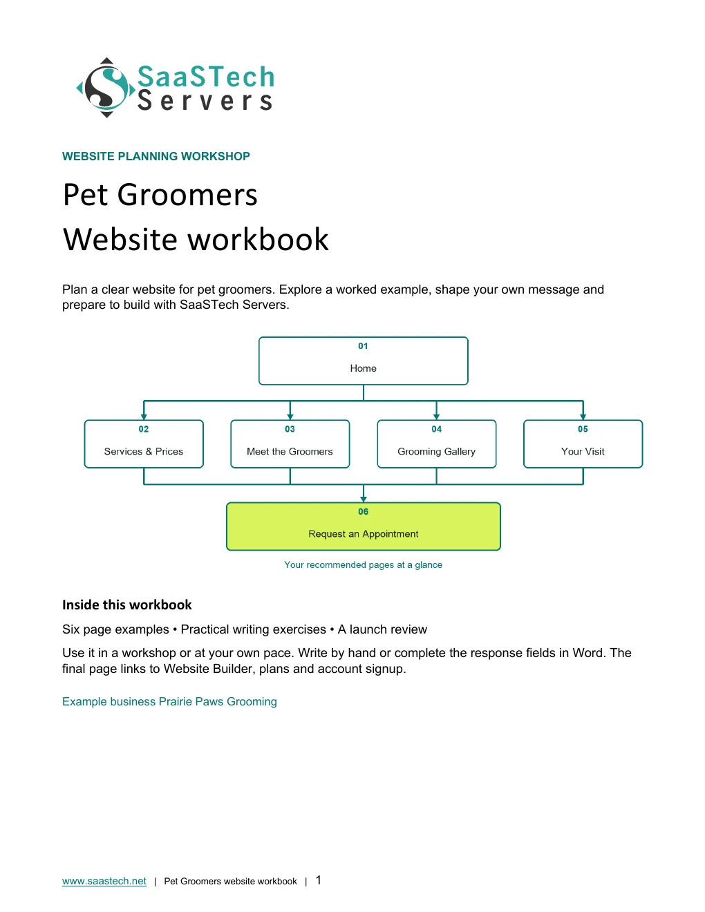 Pet Groomers website workbook cover