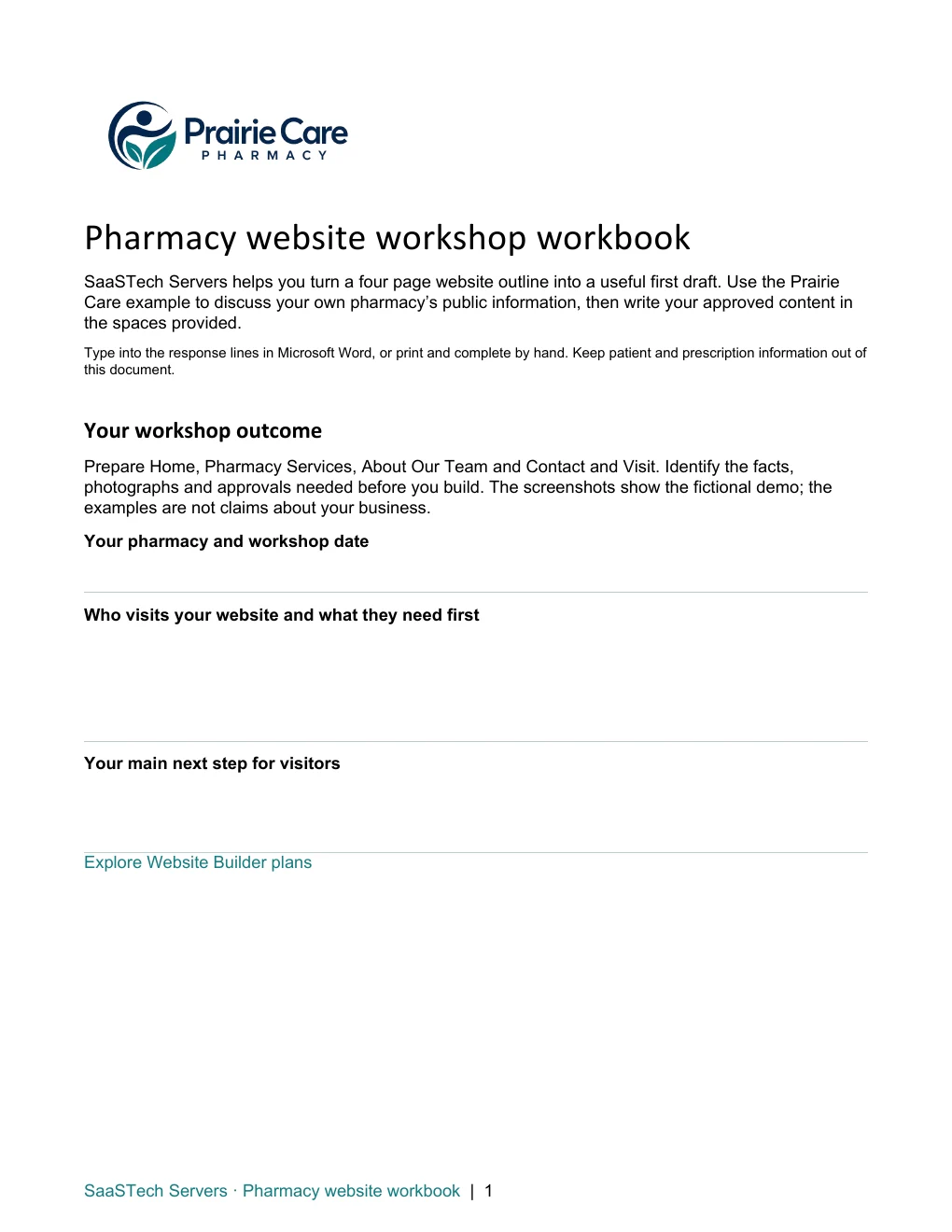 Pharmacies website workbook cover