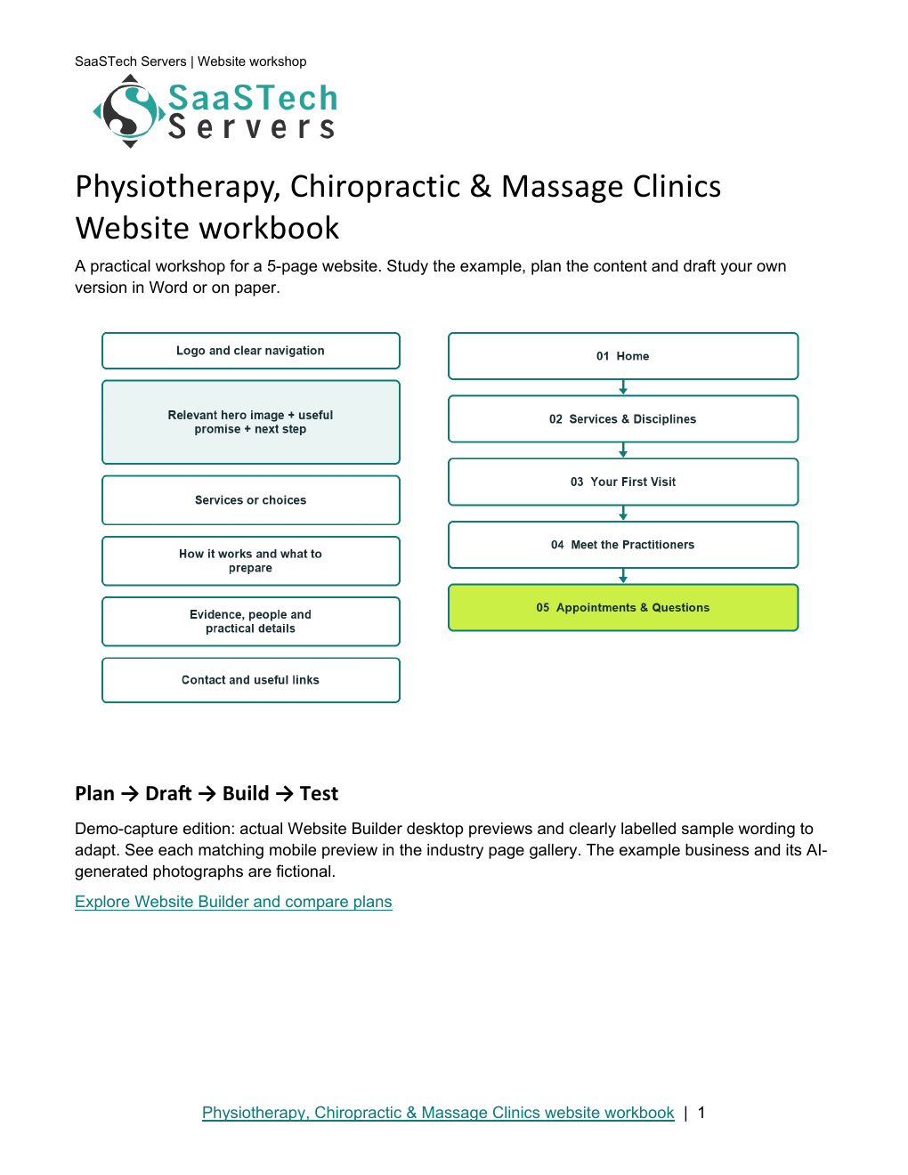 Physiotherapy, Chiropractic & Massage Clinics website workbook cover