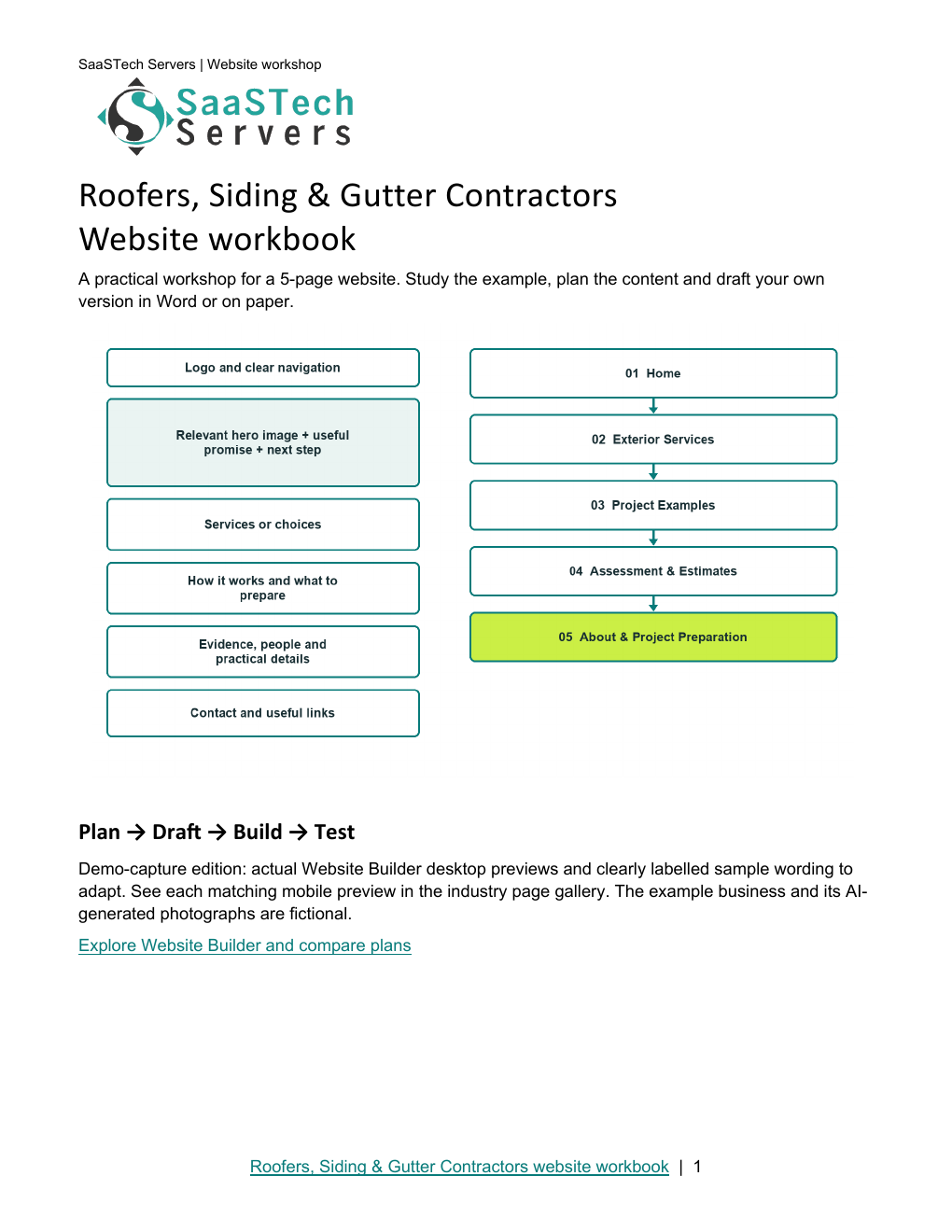 Roofers, Siding & Gutter Contractors website workbook cover