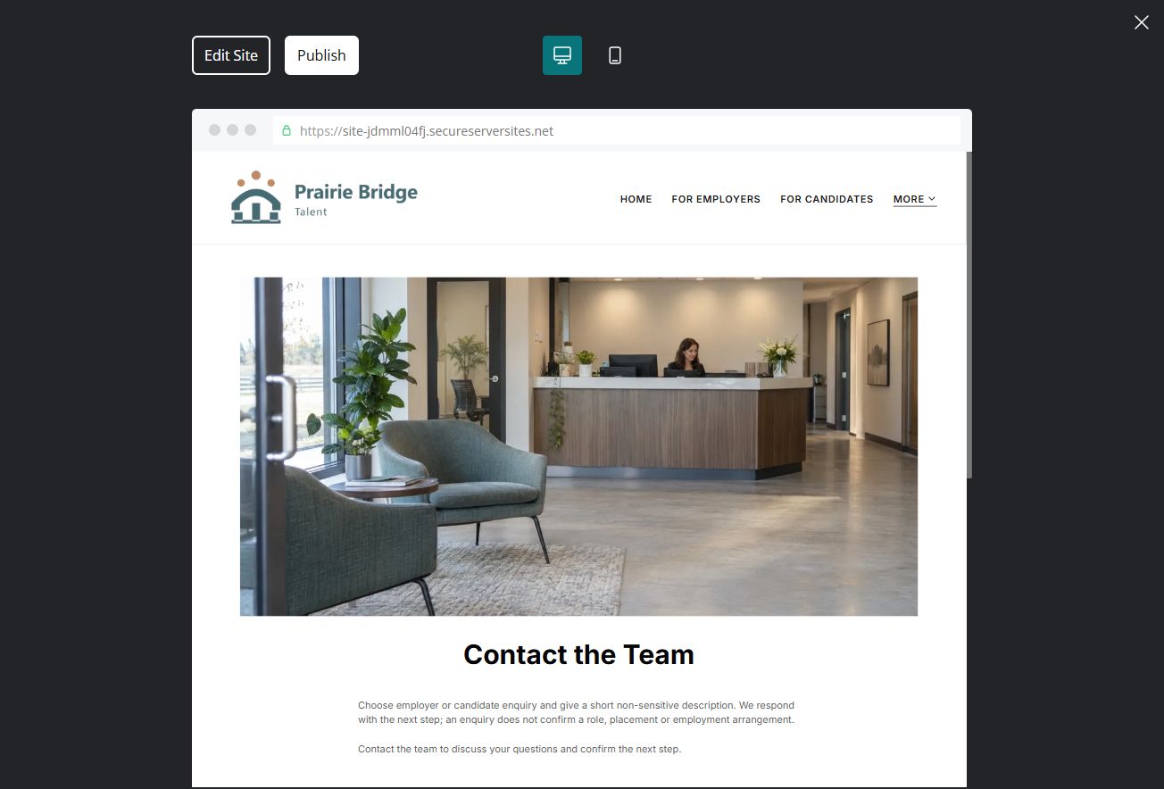 Captured first-screen Contact the Team example