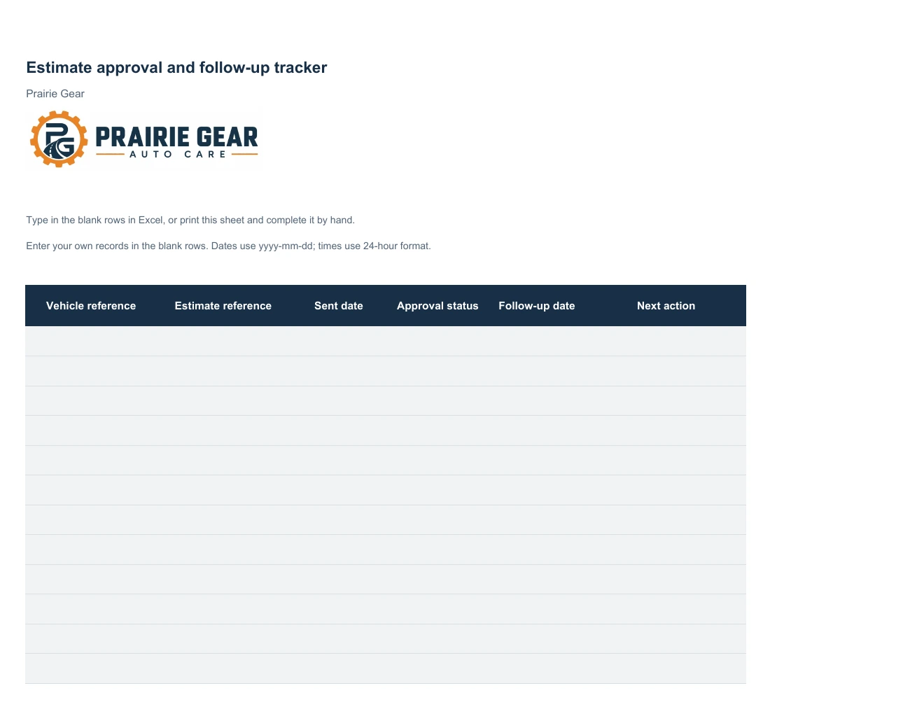 Estimate approval and follow-up tracker