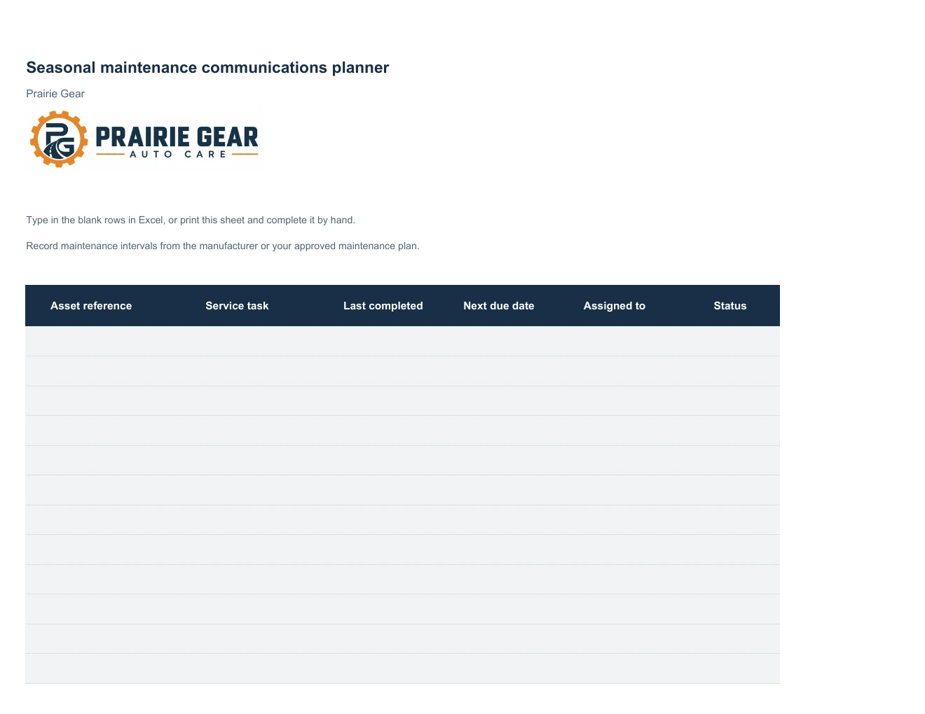 Seasonal maintenance communications planner