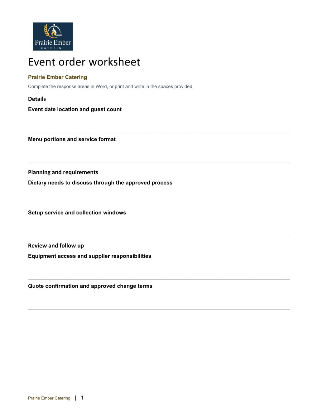 Event order worksheet