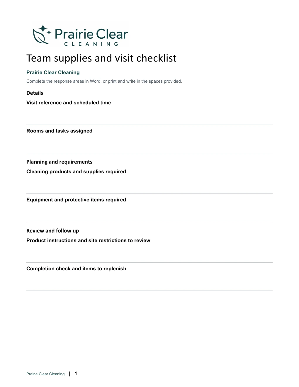Team supplies and visit checklist