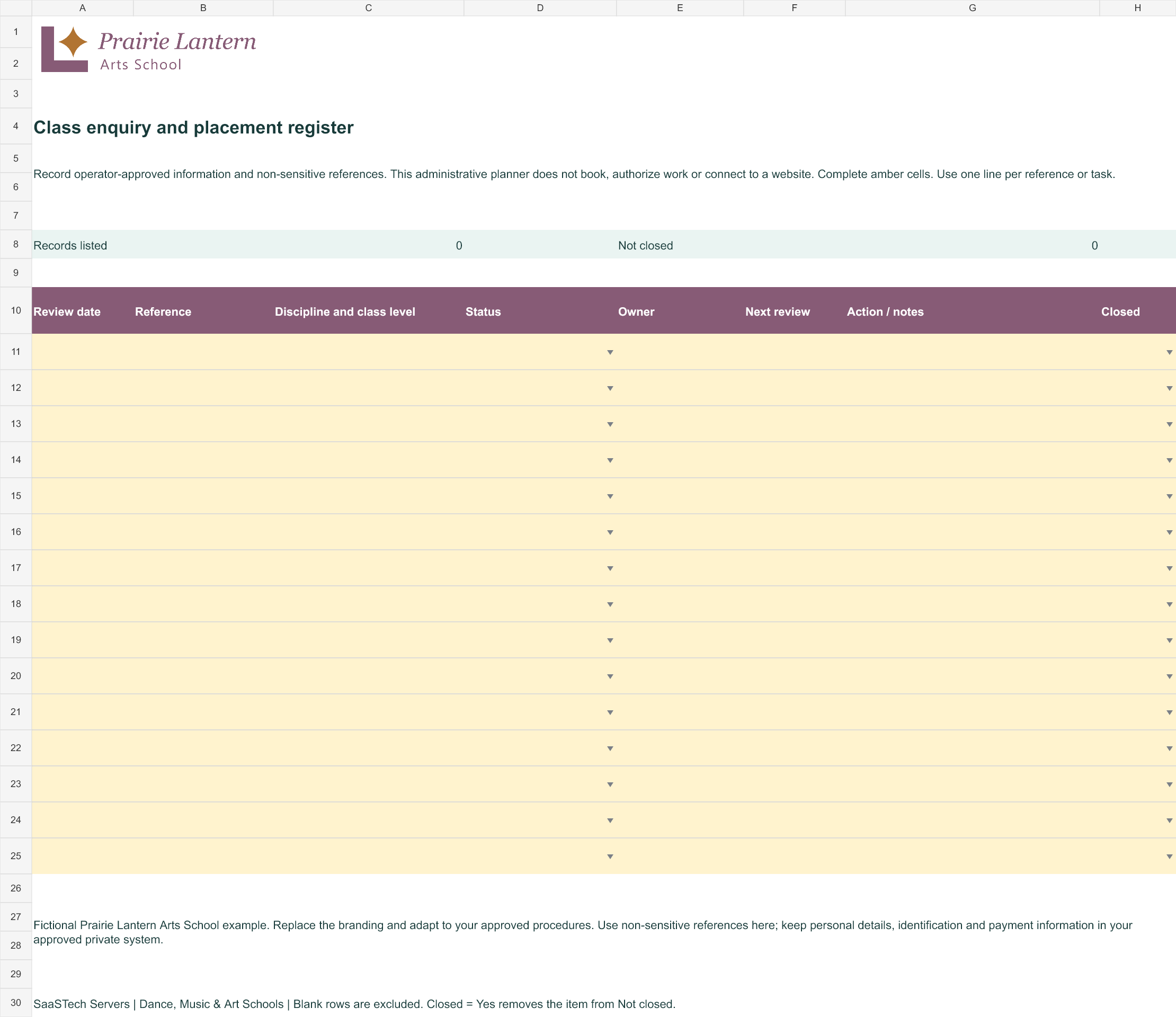 Class enquiry and placement register
