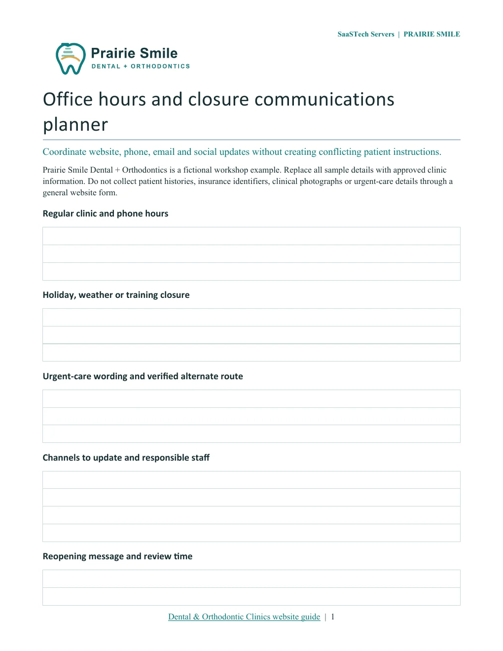 Office hours and closure communications planner · Page 1