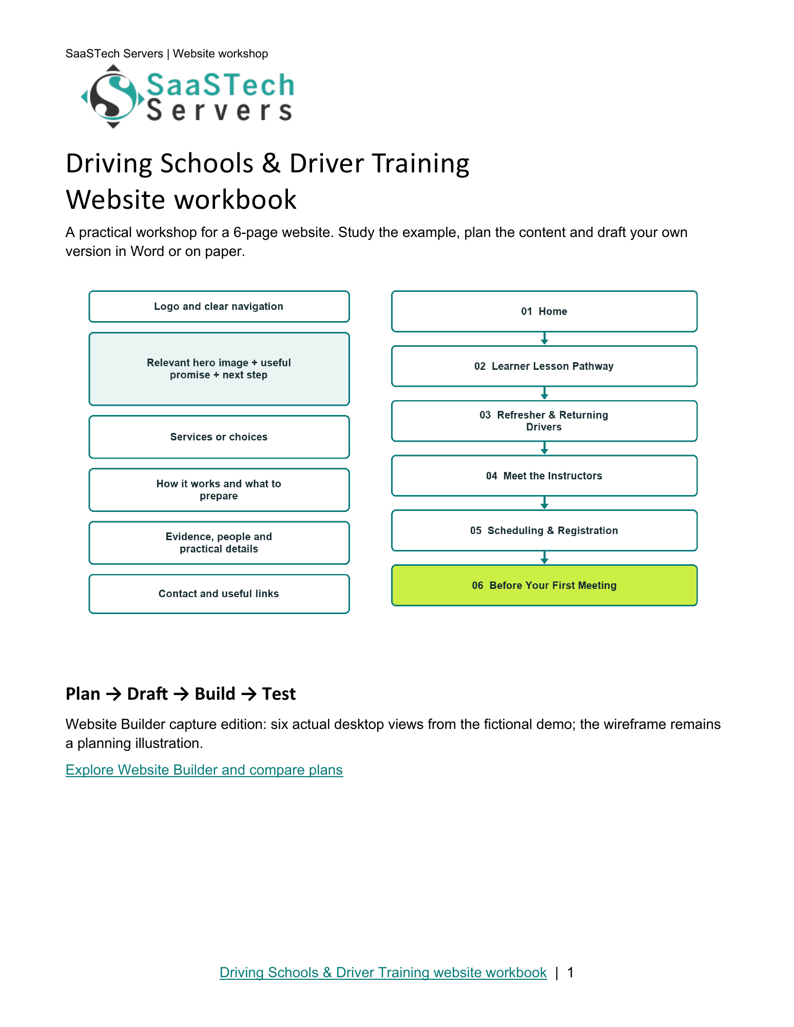 Driving Schools & Driver Training website workbook cover