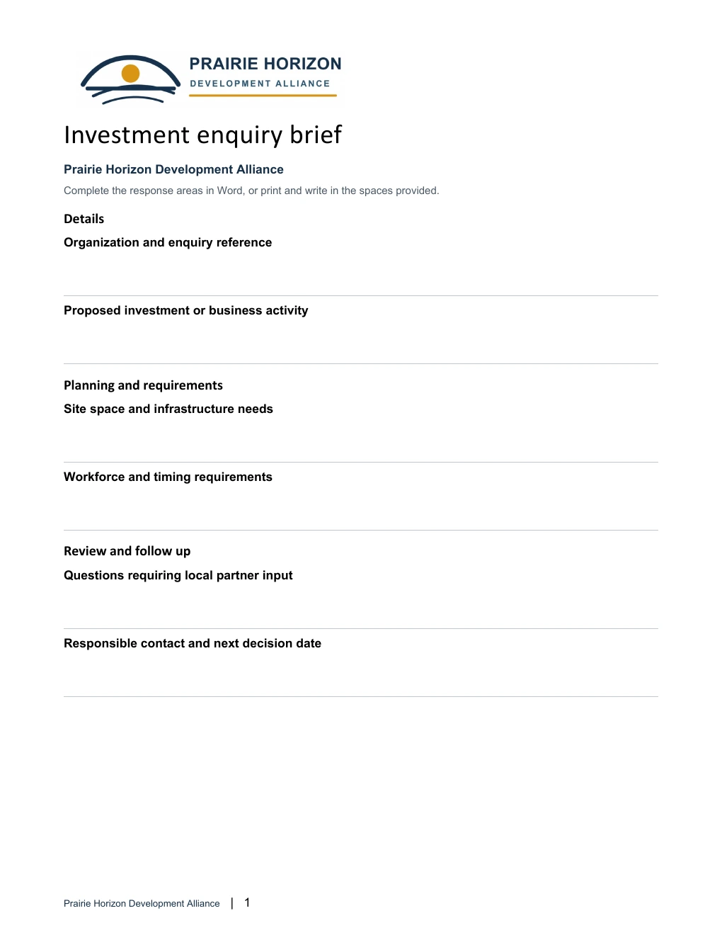 Investment enquiry brief