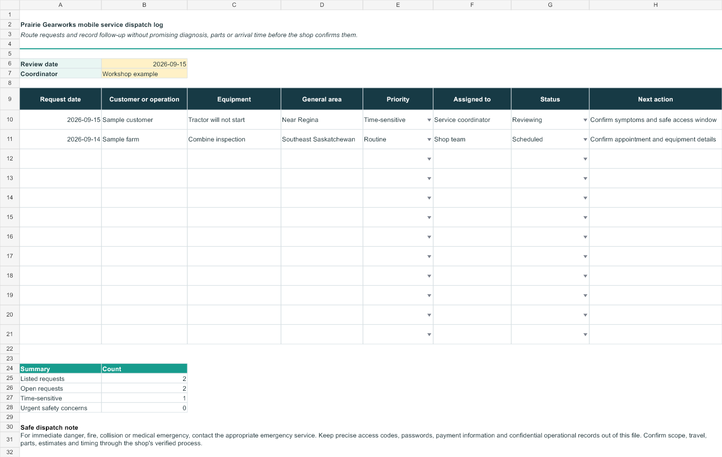 Mobile service dispatch log