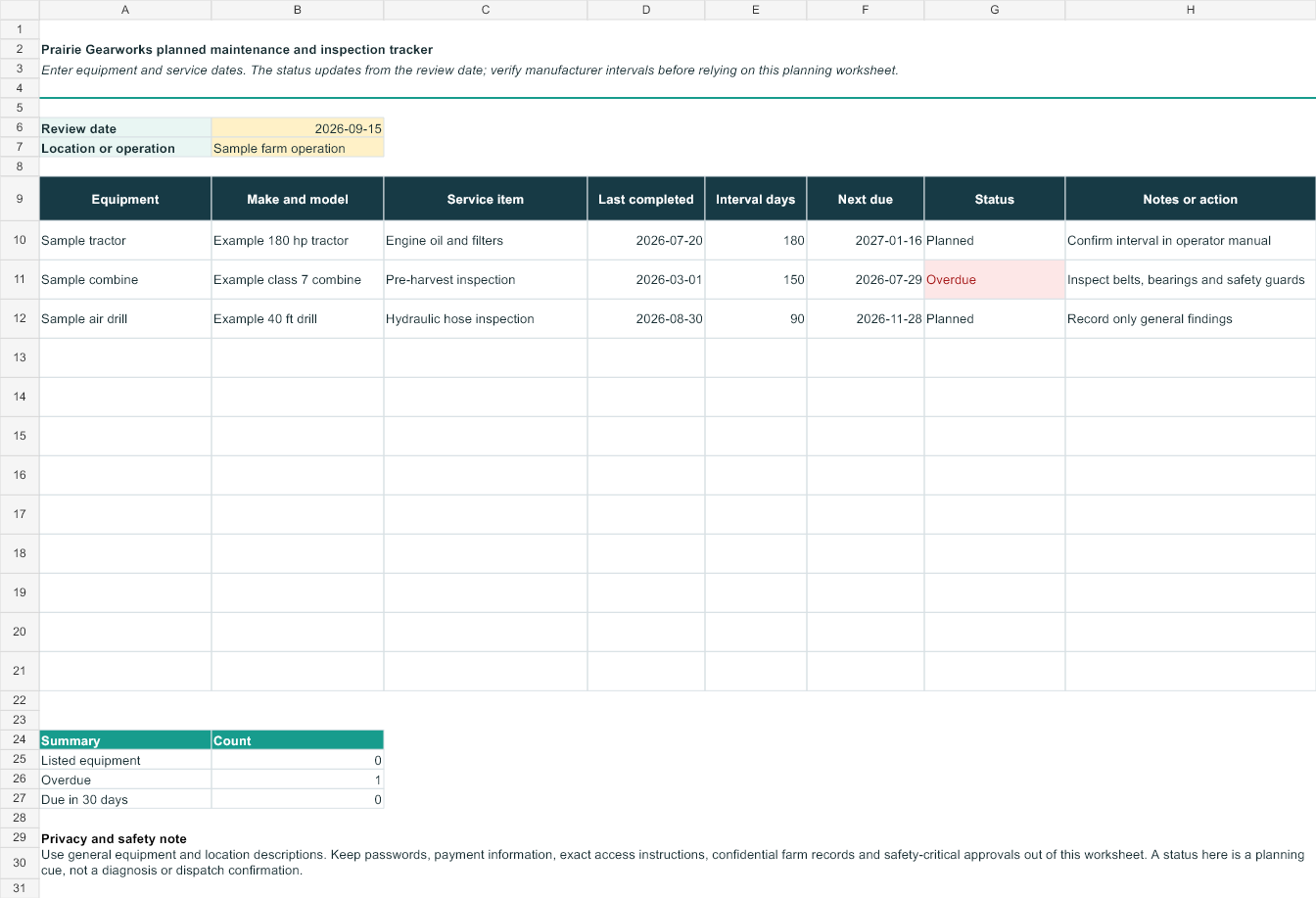 Planned maintenance and inspection tracker
