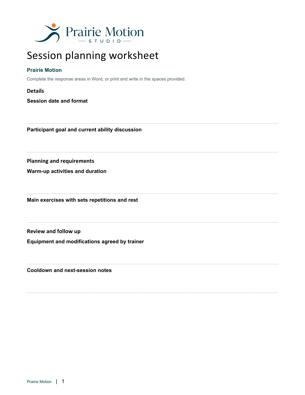 Session planning worksheet