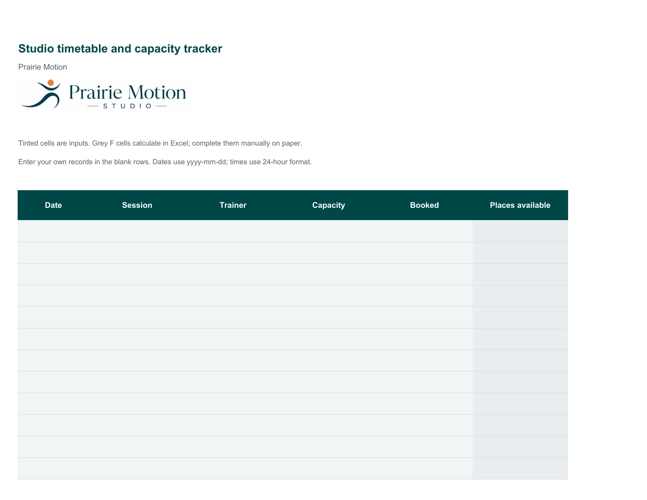 Studio timetable and capacity tracker