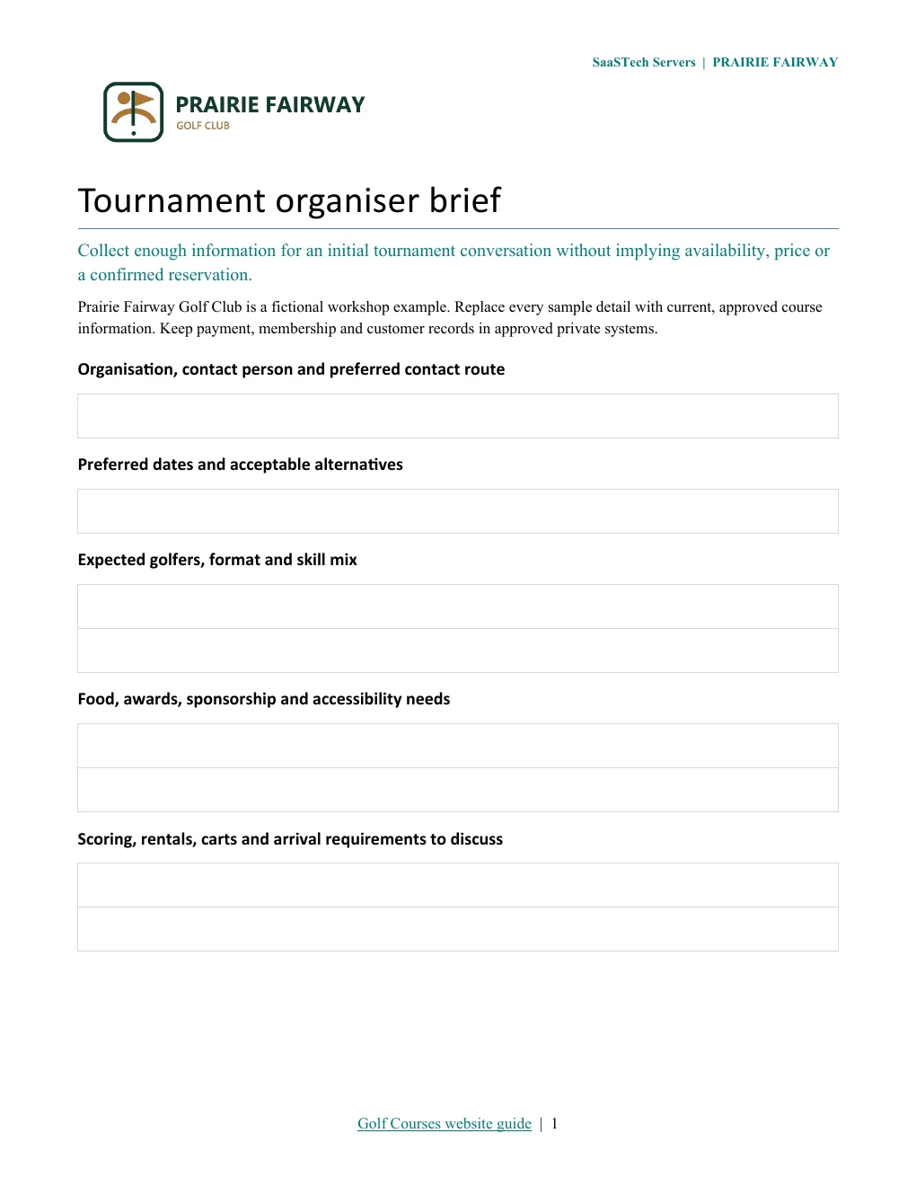 Tournament organiser brief · Page 1