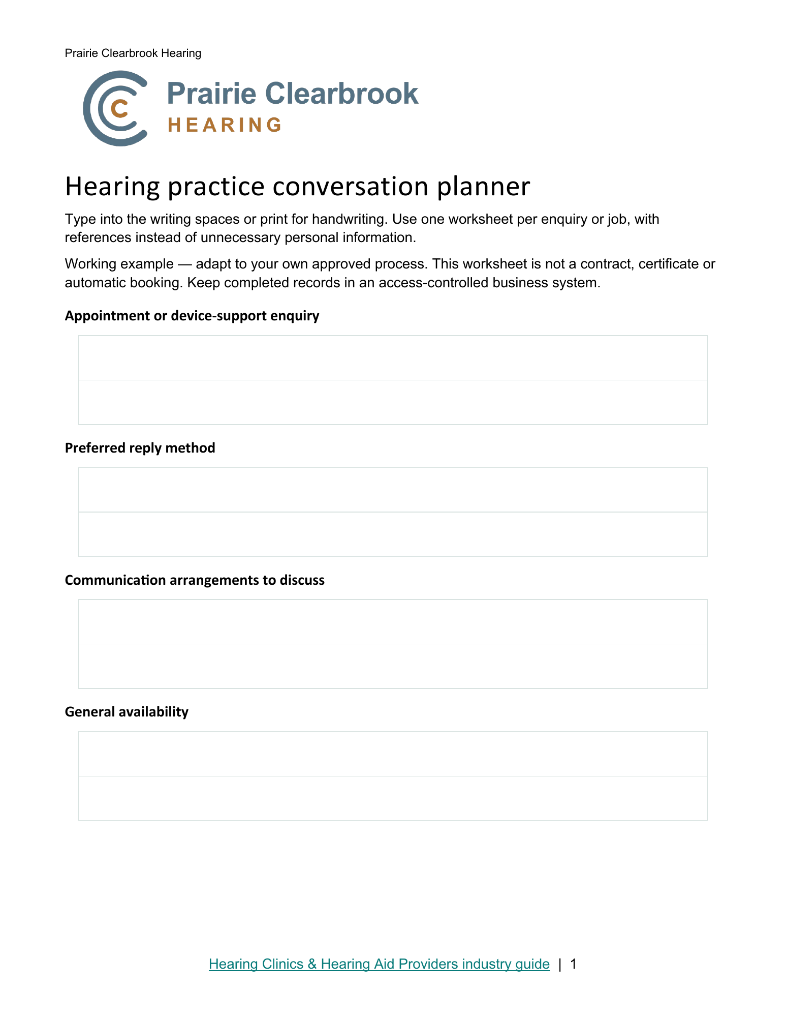 Hearing practice conversation planner · Page 1